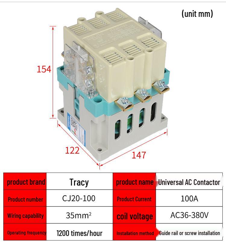 DELIXI CJ20 Series AC Contactor (10A-400A, 220V/380V)