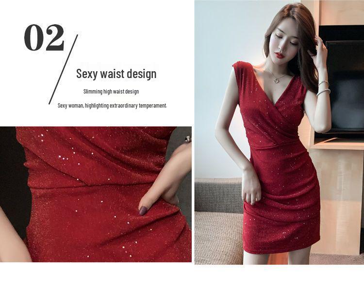 2026 New Style Elegant V-Neck Nightclub Dress - Sexy Hip-Hugging Autumn Skirt for Women