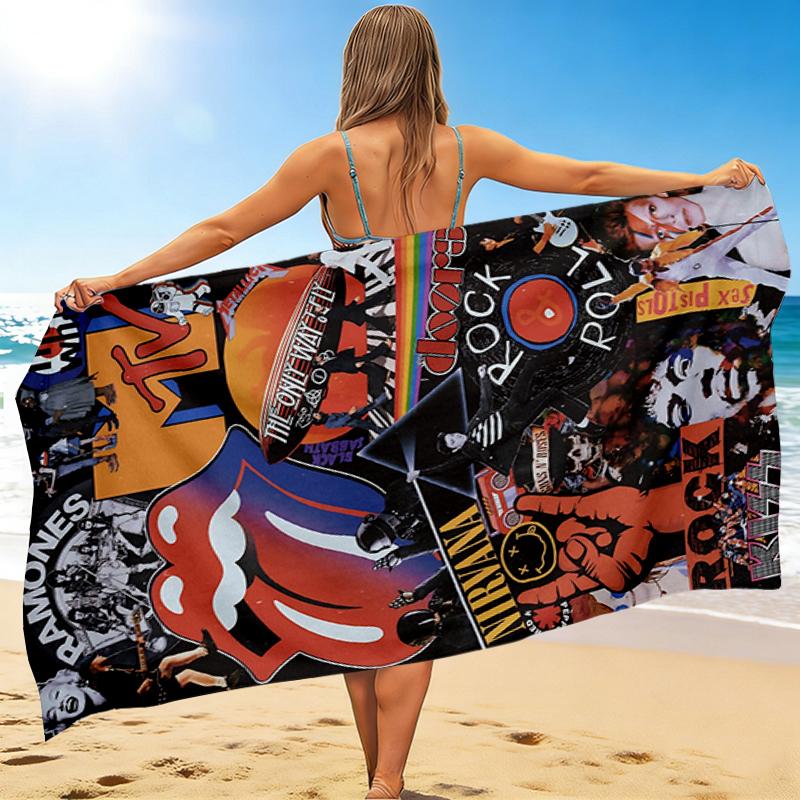 1Pc Rock Music Legends Beach Towel, Quick Dry, Multi-Use for Beach Pool Gym Yoga Home Travel, Christmas, Halloween, Xmas Gift M92912