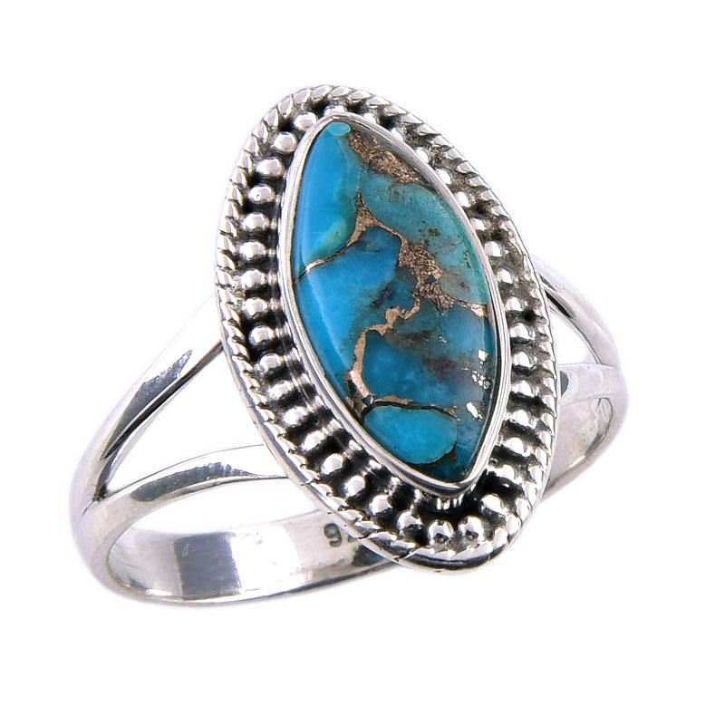 Natural Blue Copper Turquoise Gemstone 925 Solid Sterling Silver Ring S.9 Z0M36