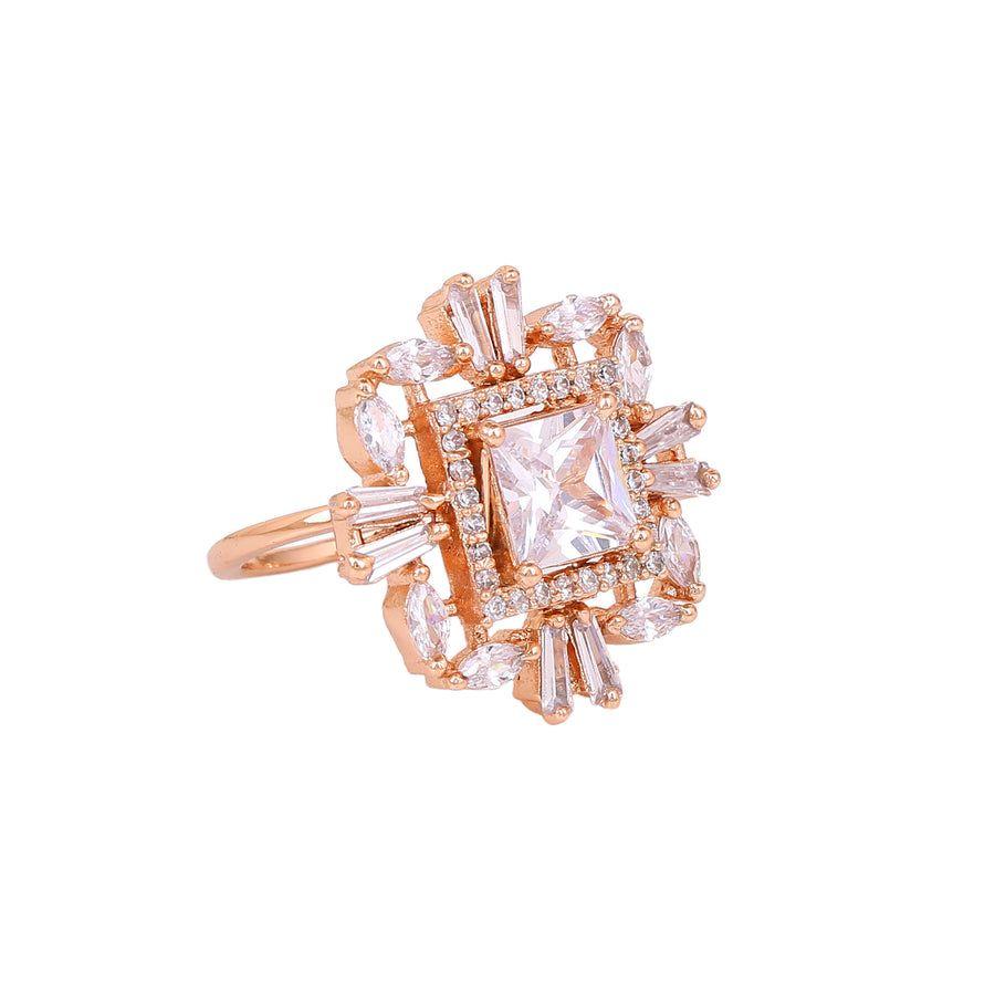 Magnífico anillo de dedo para mujer Estele con baño de oro rosa y CZ (ajustable)