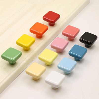 Simplicity Single Hole Colored Ceramic Knob Pull Handles Square Drawer Knobs Modern Ceramic Cabinet Knob Wardrobe