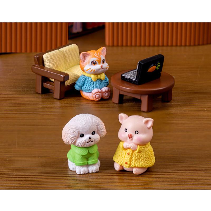 Charming Miniature Animal Figurines Resin Cat Pig Dog Desktop Decorations