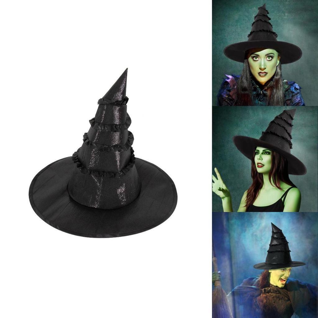 Witch Costume Hat With Ruffled Lace For Halloween Cosplay And Parties