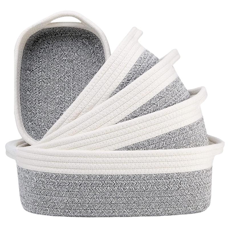 Sturdy Cotton Rope Storage Baskets Set of 5 Accessory for Organizing Clothes Toy And Enhancing Home Decoration