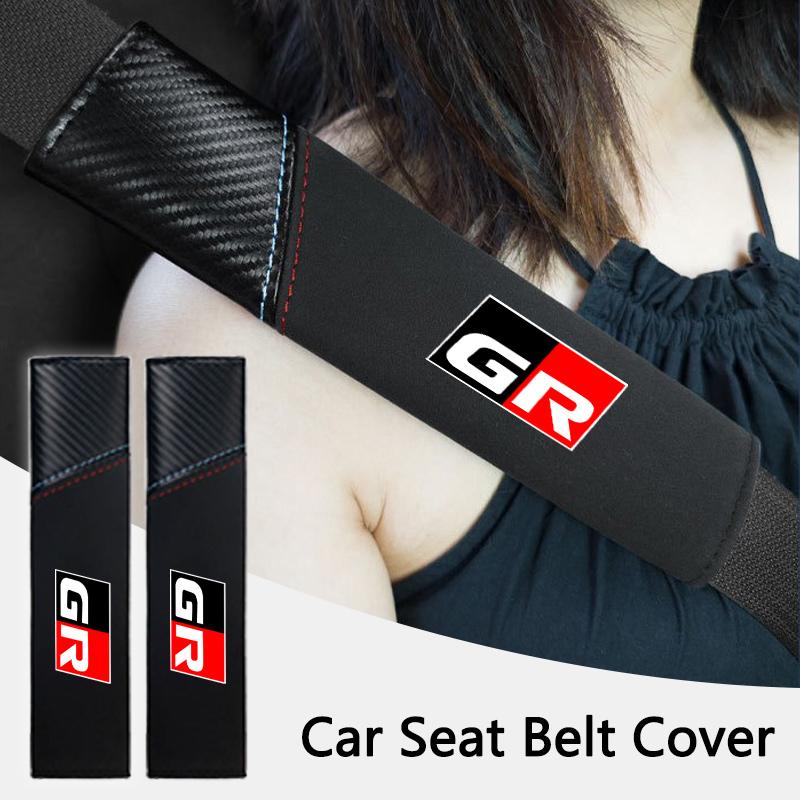 2PCS Car Carbon Fibre Seat Belt Cover Shoulder Pad For Toyota GR Gazoo Racing Toyota Yaris Hilux Corolla Priu Auto Accessories