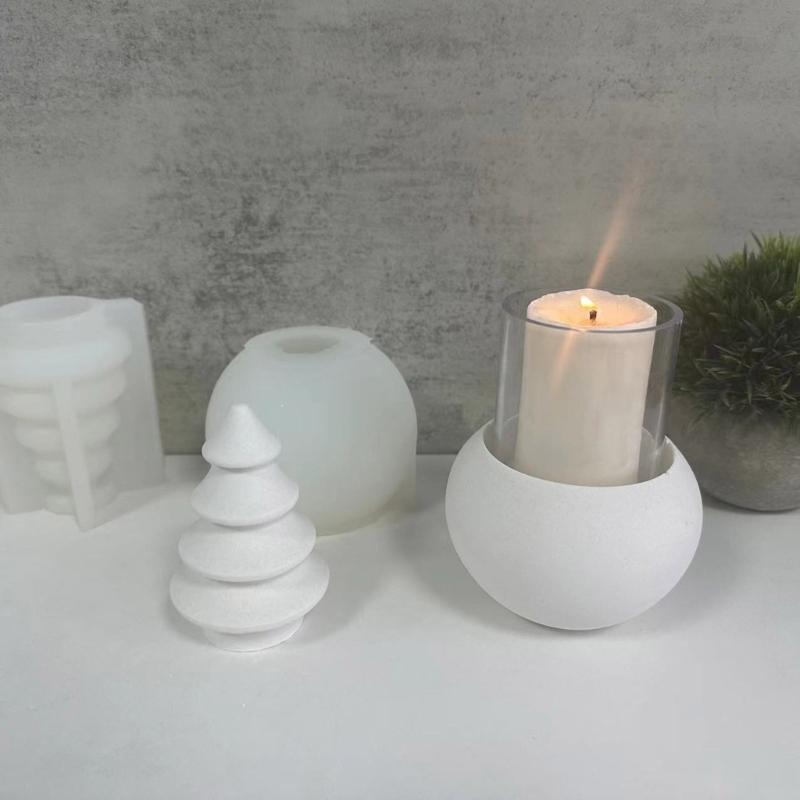 Artistic Home Decoration Candle Holders Mold Elegant Craft Silicone Molds for Epoxy Resin Sphere Shape Candle Holders