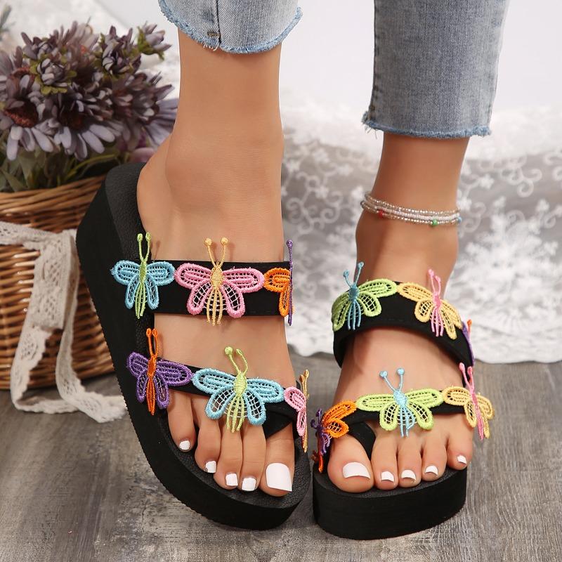 Fashion 2024Summer Women Rhinestone Butterfly Flip Flops Female Slippers Wedges Platform Slippers Non Slip Shoes Sandals Shoes for Women
