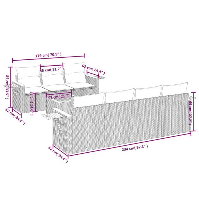 VidaXL Salon de Jardin avec Coussins 8 pcs, Canapés de Terrasse, Ensemble de Meubles de Patio, Mobilier d'Extérieur, Gris 3226648