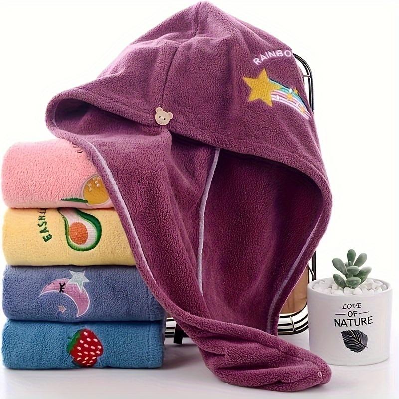 1pc Women'S Super Absorbent Quick-Dry Hair Towel Cap with Cute Cartoon Embroidery Design - Lightweight, Fabric Coral Fleece Perfect for Bathing