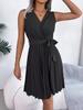 Temperament Cross V-neck Sleeveless Waist Pleated Dress