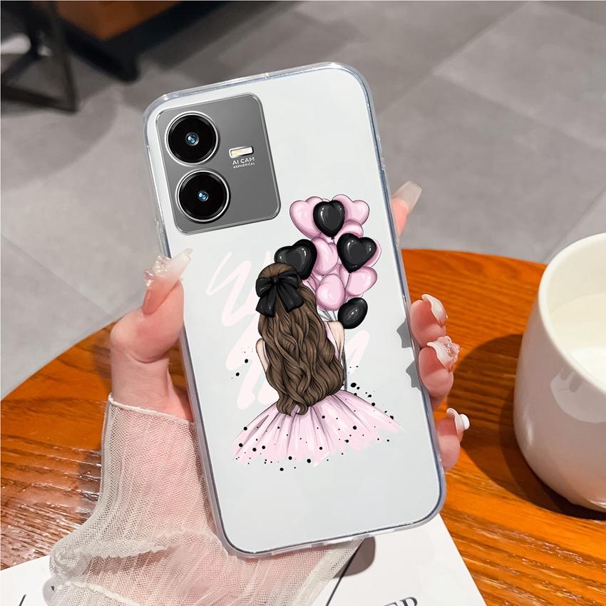 For Vivo Y33 Y22S Y27 Y37 Y35 Y36 Clear Phone Case Warm Hearted Little Girl Patterns Soft Silicone Upgraded Anti Slip Protection For Vivo Bumper Shell