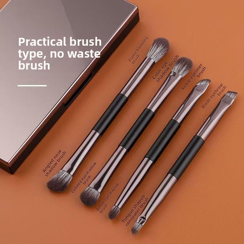 Little Sparrow Makeup Brush Set with Mirror Box, 4 Dual-Head Eyeshadow Brushes, Portable Mirror Brush Box, Multi-Functional Setting Brush