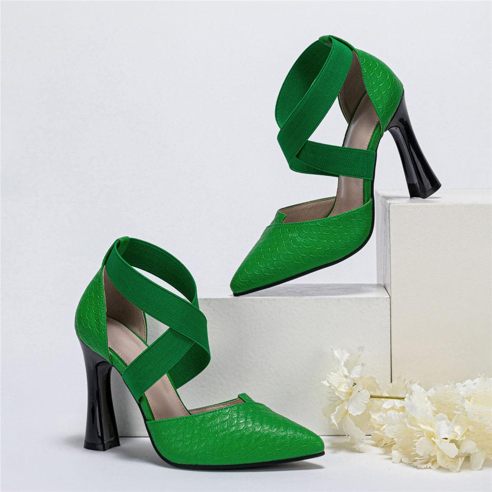 

Женские зеленые туфли с острым носком, модные шикарные брендовые туфли-лодочки с перекрестным ремешком, современные офисные женские туфли на высоком каблуке, отличное качество