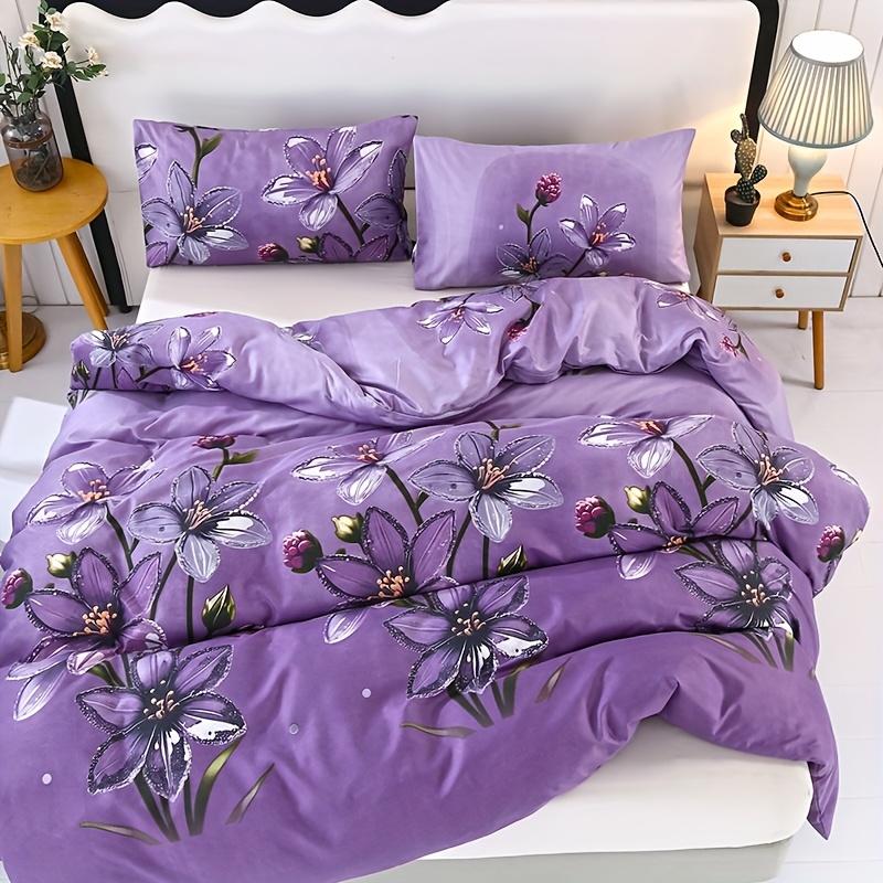 3pcs Polyester Printed Floral Soft Beige-Friendly Duvet Cover Set, One Duvet Cover Plus Two Pillowcases, Suitable for Bedroom