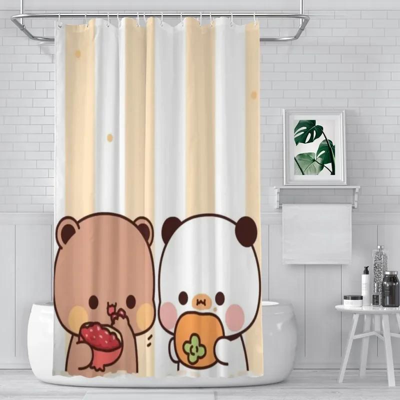 PO01 Shower Curtain Bathroom  Cute Bear Pnada Bubu Dudu Decor Modern Household Items Bathroom Curtain Graduation Gift Festival