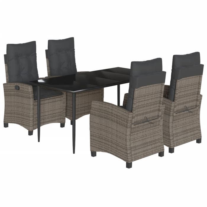 VidaXL Ensemble à Manger de Jardin avec Coussins 5 pcs, Table et Chaises avec Dossier Réglable, Meubles d'Extérieur, 3212786