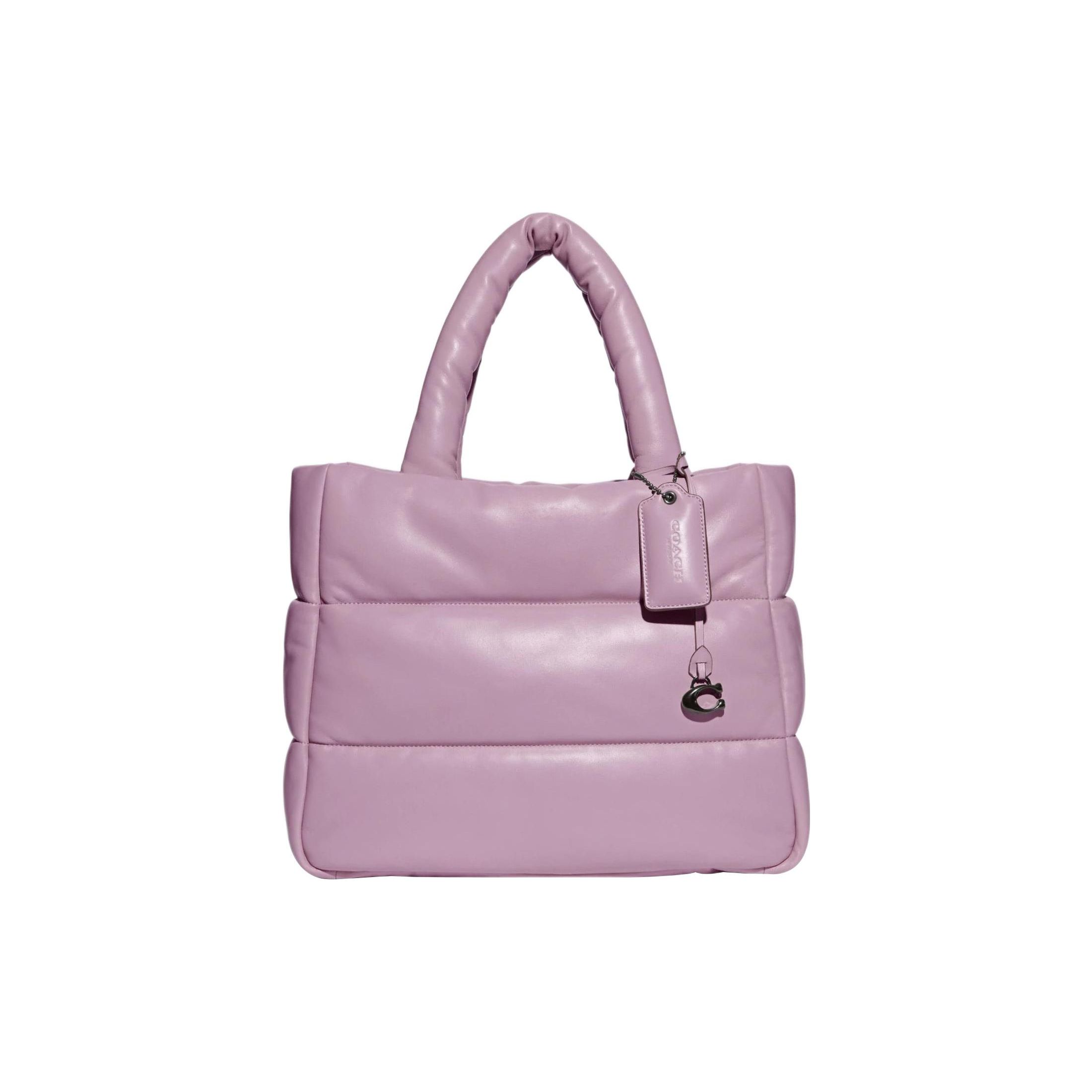 Coach Pillow 37 Solid Color Striped Zipper Closure Napa Leather Cloud Tote Bag Women tote Ice-Purple CE722-V5NBC Basic Set (Bag+Dust Bag)