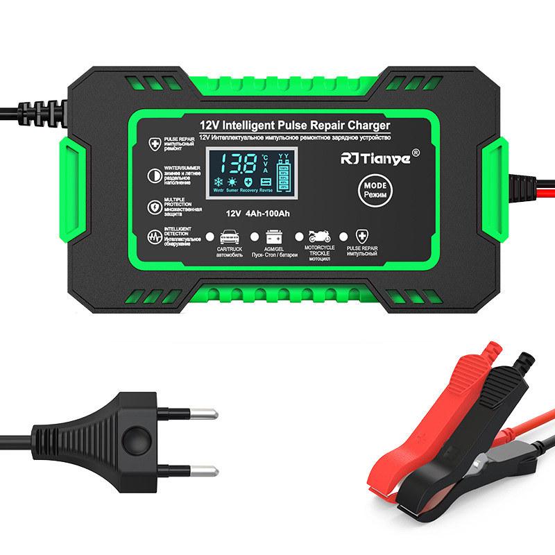 12V 6A Battery Charger for Car Motorcycle Full Automatic Multi-Function Pulse Repair Touch Switch Screen and LCD Display for Wet Dry Lead Acid GZW