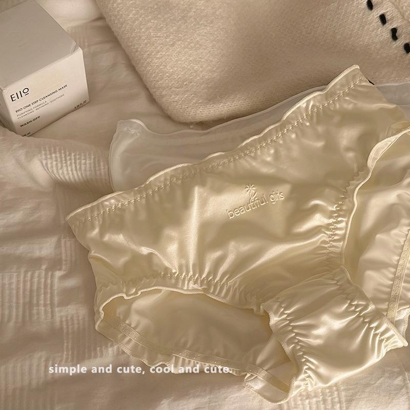 Damen-Slip aus Satin mit mittlerer Taille und antibakteriellem Baumwoll-Schritt, große Größe, atmungsaktiv, Design mit Holzohrenrand.