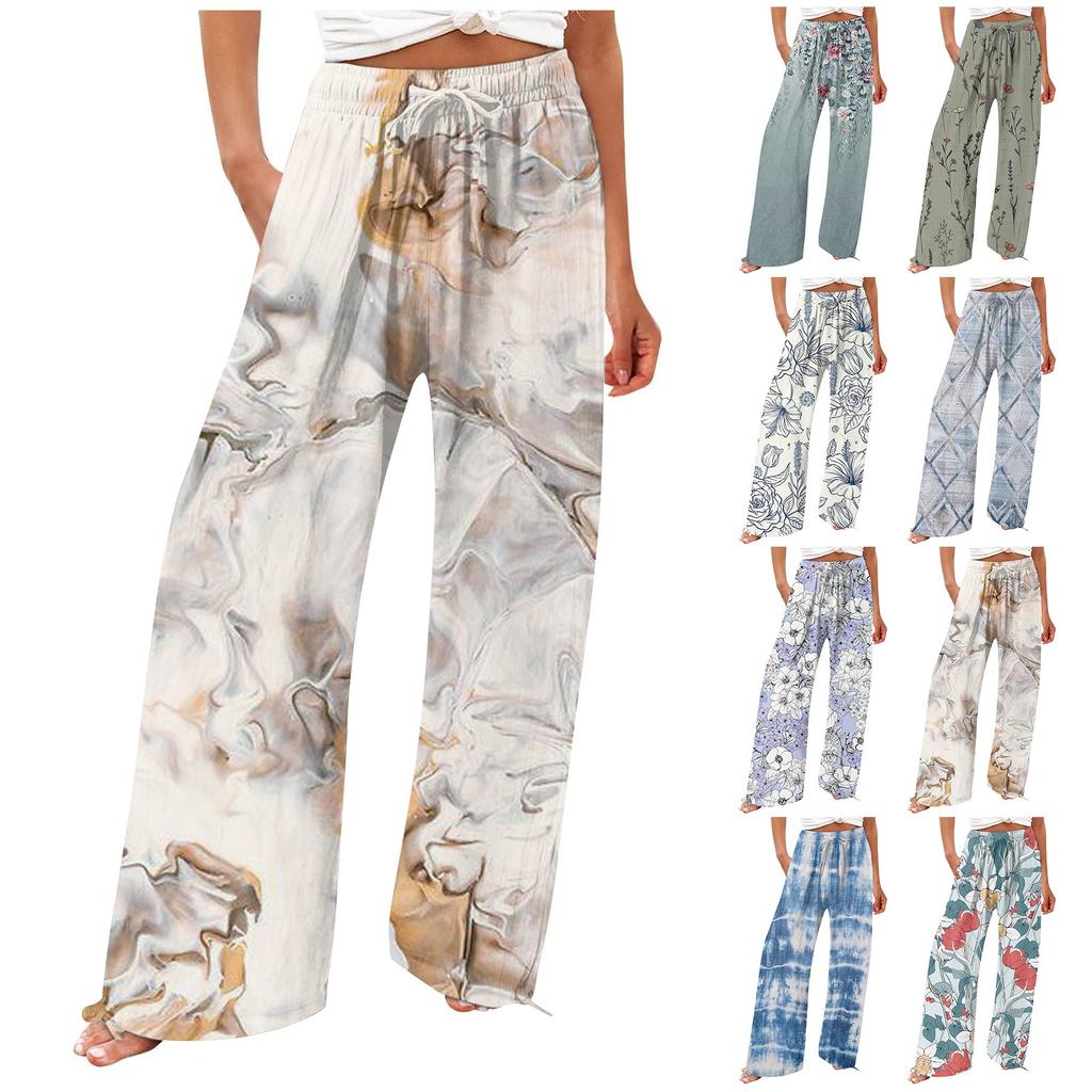 Pants For Women Flowy Summer High Waisted Wide Leg Print Pant Casual Pants