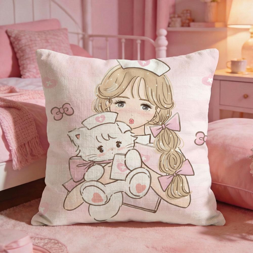 MMikkoS Cute Cat Cartoon Cushion Cover Premium Comfort Reversible Pillow Cove Two In One Design For Any Room  Car Interior