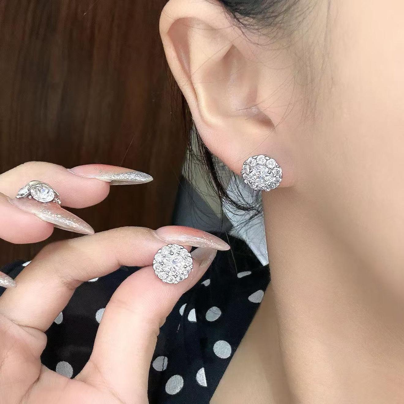 Explosive zircon princess round bag earrings exquisite temperament ins wind ear jewelry