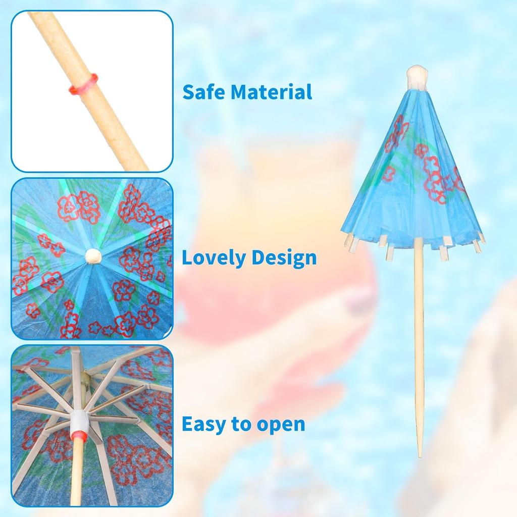 Cocktail Umbrella Picks, 50-Pack Drink Umbrella Toothpicks, Colorful 4-inch Paper Umbrellas for Drinks, Mini Umbrella Toppers, Tiny Umbrella