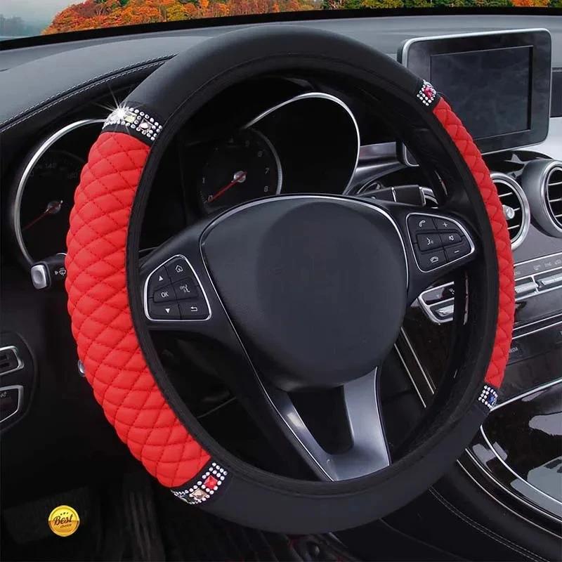 Car Steering Wheel Cover Universal Glitter Rhinestone Without Inner Ring Soft Flannel Car Accessories 37-38cm