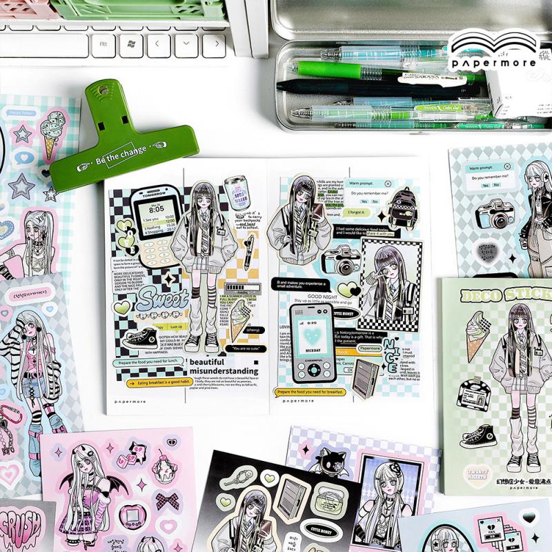 20-Sheet Cute Sweet Cartoon Girl Sticker Book, Adorable Character & Pastel Color Designs, Self-Adhesive for Journal DIY