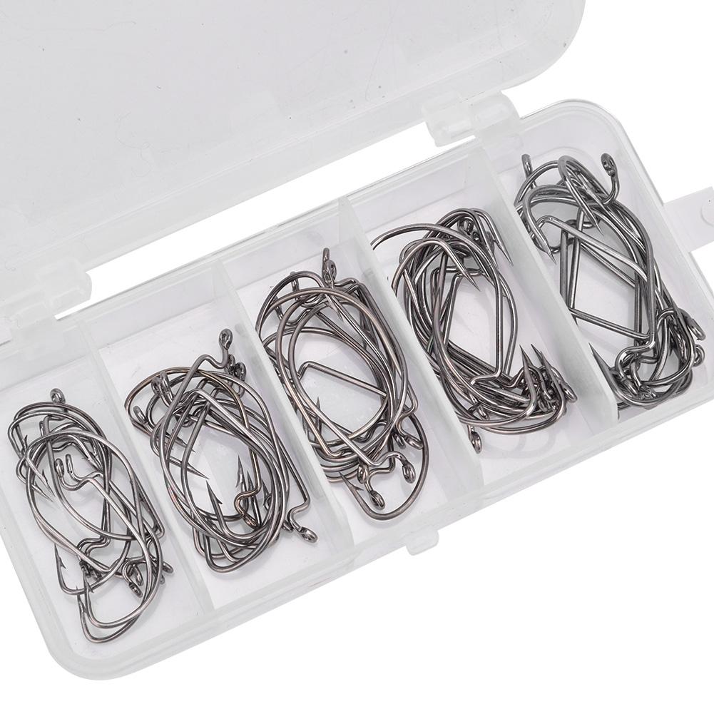 50PCS 2# 1# 1 0# 2 0# 3 0# High Carbon Steel Fishing Jig Hooks Set Fish Tackle Accessory Black