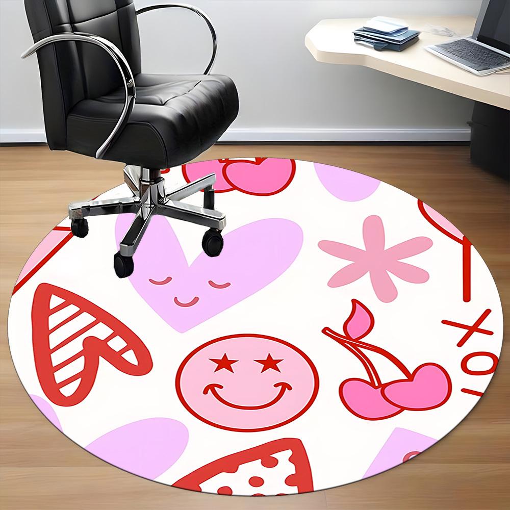1pc Cherries Hearts Office Round Rug, Non-slip, Soft and Durable Office Rug for Interior Decoration, Perfect for Office, Beautiful Decoration yy260323