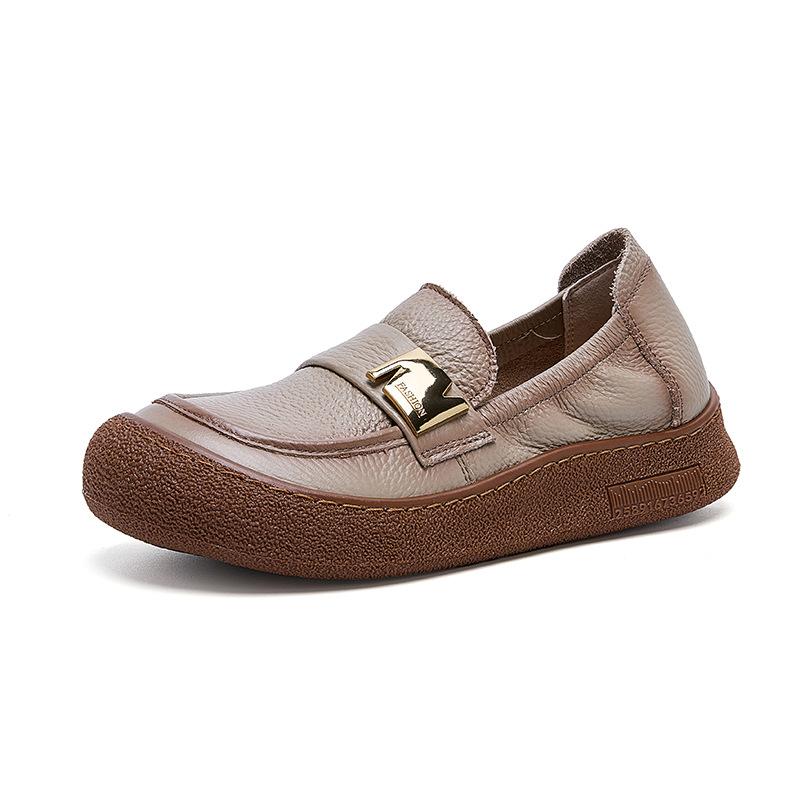 Fashion New real cowhide leather flats women's luxury long walking shoes woman vintage flat moccasin thick durable  loafer slip ons