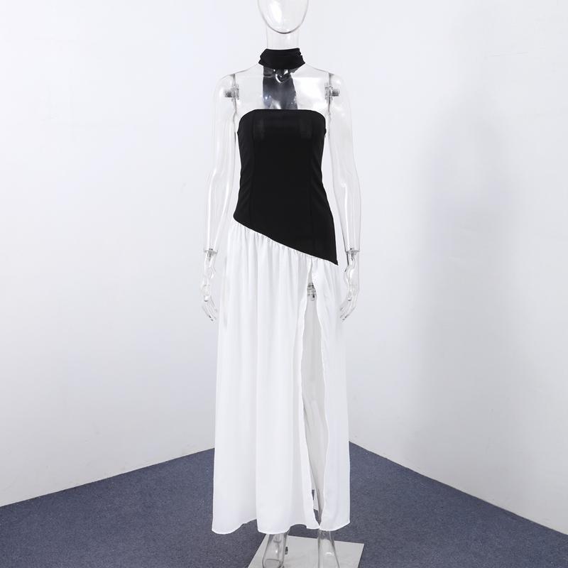 Mode Patchwork Schlitz Trägerloses Kleid Damen Elegant Ärmellos Rückenfrei Langes Kleid 2025 Sommer Neu Damen Abendparty Roben