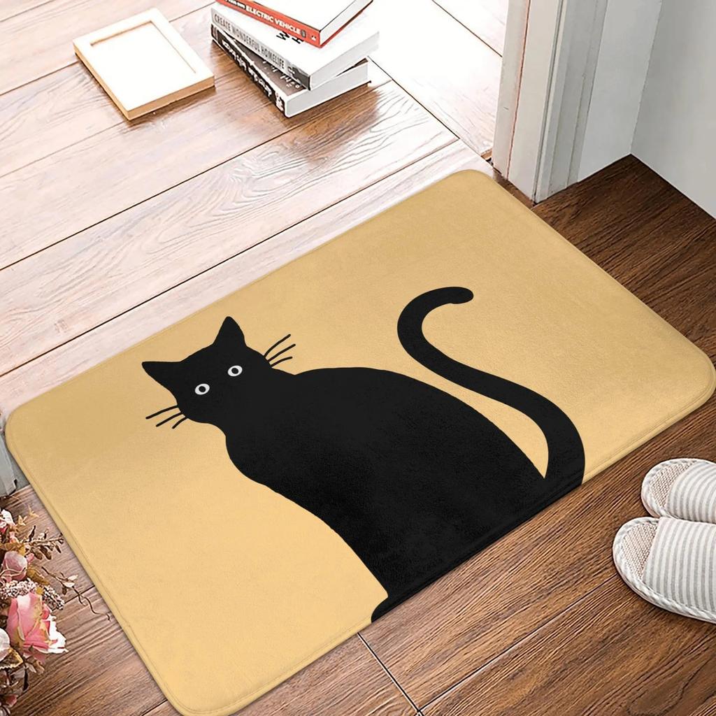 Niedlicher Cartoon Katze Teppich Schlafzimmer Anti-Rutsch Teppich Heimdekoration Rosa Blau Gelb Fußmatte Schwarze Katze Druck Anti-Rutsch Fußmatte