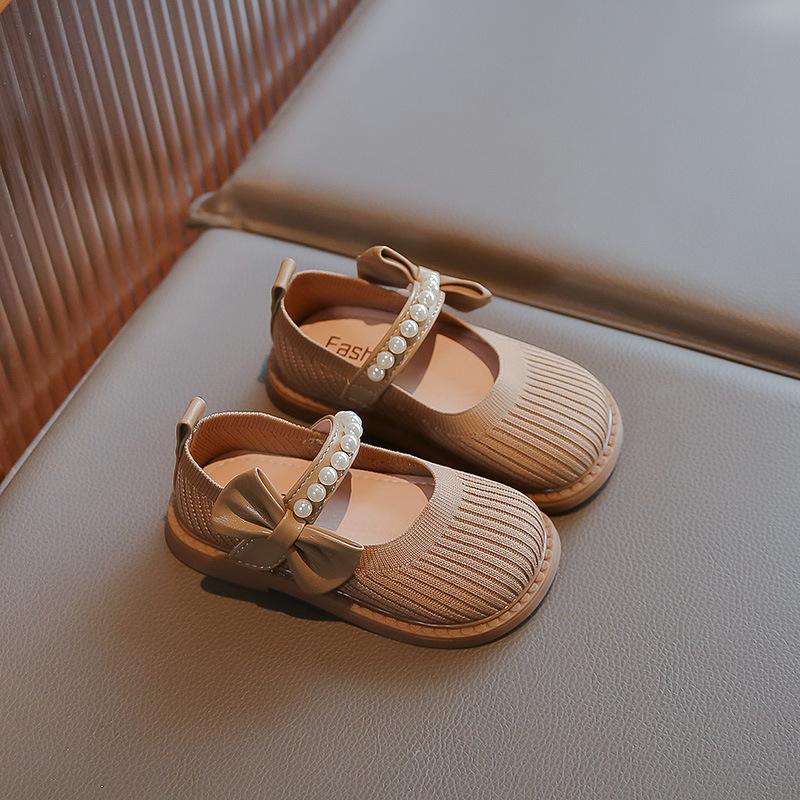 Children's single shoes 2025 spring new Korean version of girls' princess shoes fly-woven breathable soft-soled Velcro baby cloth shoes