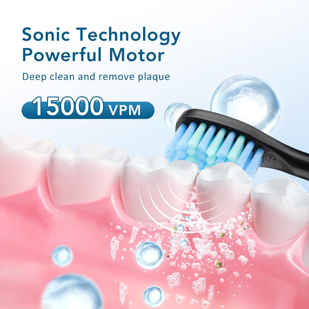 Sonic Electric Toothbrush for Adults Black Smart Timer 6 Modes Deep Clean Toothbrush with 4 Brush Heads Toothbrush Oral Care