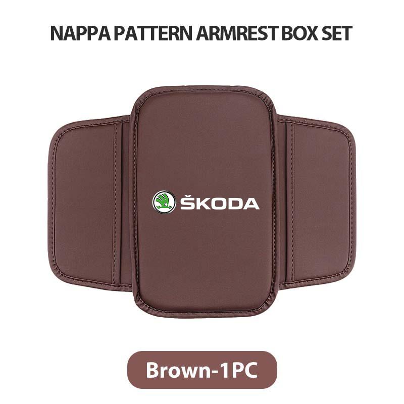 NAWR1 Leather Car Armrest Box Pad Central Arm Rest Storage Pocket Protective Cover For Skoda Kamiq Karoq Octavia 2 3 Rapid Scala Kami