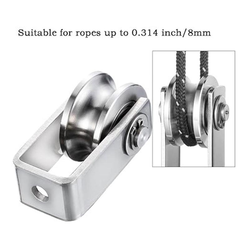 U Grooves Rope Guide Pulley Block Set In Stainless Steel for Fixed Point Mounting, Small Equipment Line Guidance, 4Pack