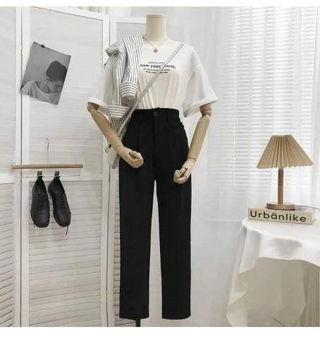 1116 Suit Wide-leg Pants Women's Spring and Summer Thin High-waisted Drape Black Thin Loose Straight Casual Pants