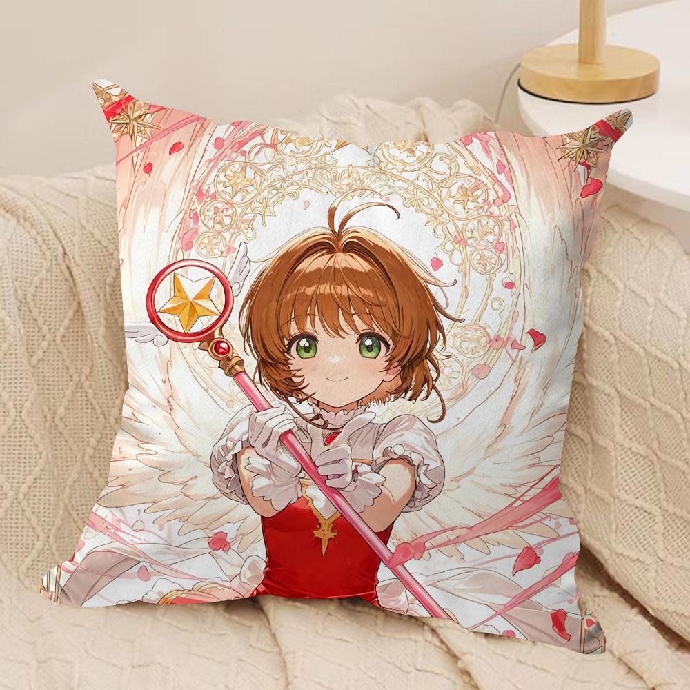 Anime CCardcaptor SSakura Pink Cushion Cover Silky Short Plush Invisible Zipper Dustproof Sofa Pillow Case For Home Decor