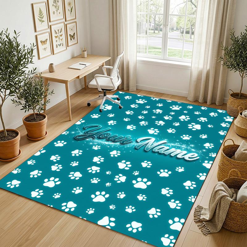 Dog Theme Crystal Velvet Rug Personalized Custom Name Text Soft Floor Mat Home Decor