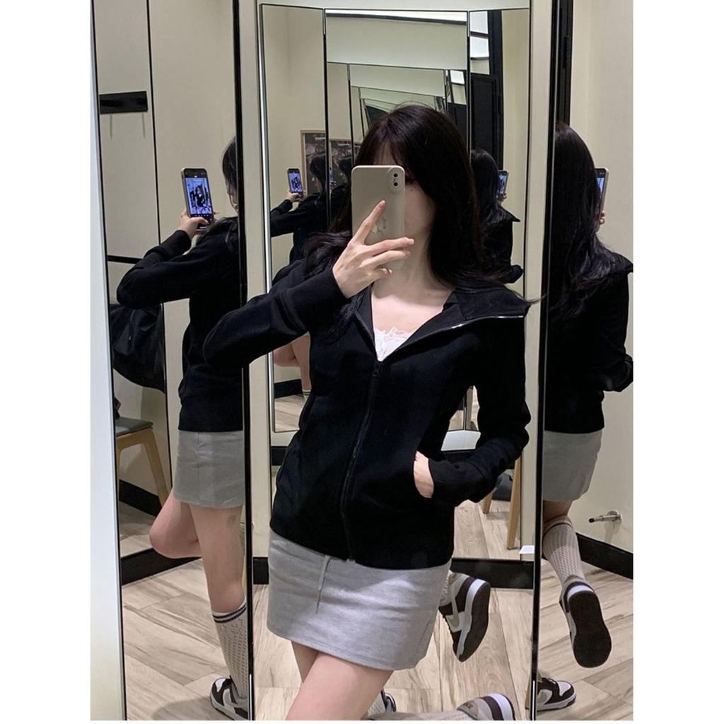Women's Slim-Fit Hooded Jacket, American Style, Trendy Zipper Cardigan for Spring & Autumn, Versatile & Slimming Dopamine Dressing