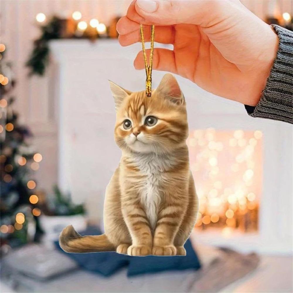 2D Acrylic Flat Printing Cute Cat Pendant Home Tree Window Hanging Decor Gift Pet Lover Car Backpack Creative Animal Ornament