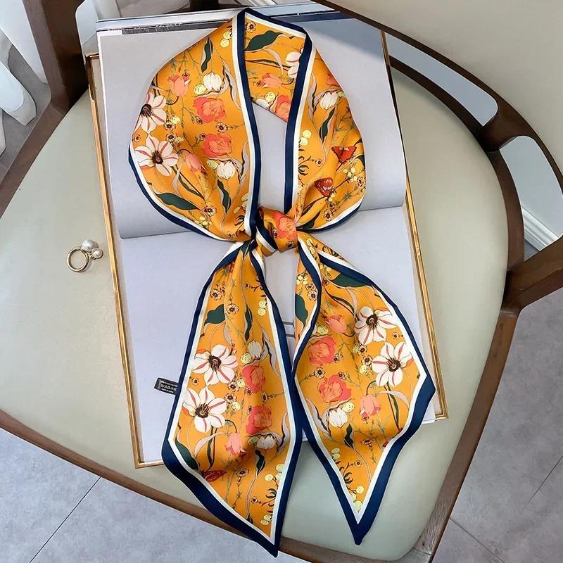 Fashion Silk Scarf for Women Narrow Long Wrist Small Ribbon Hair Band Scarves Foulard  Female Floral Print Kerchief