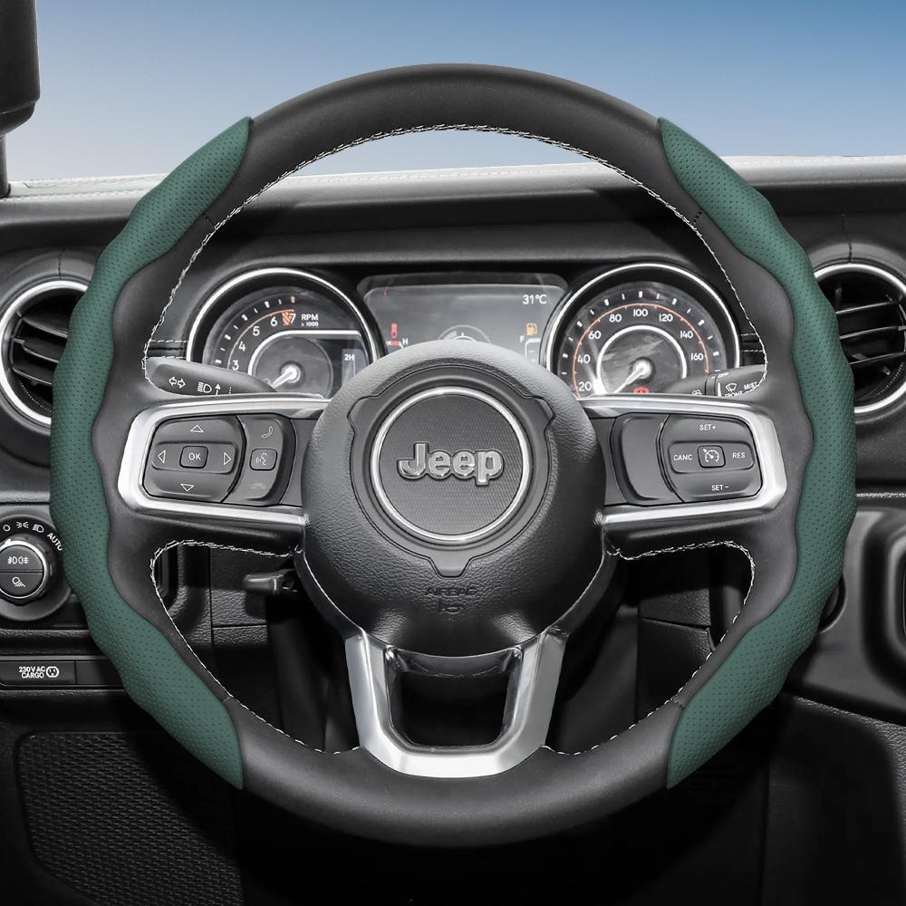 Suitable for Jeep Steering Wheel , Wavy Pattern, Sporty Breathable Leather, Segmented Anti-Slip Sweat-Absorbing Protective Cover for Compass R AMU1