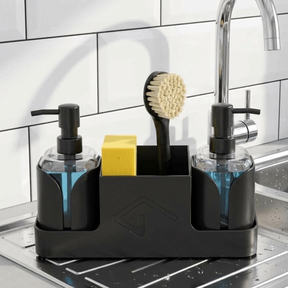 Sponge Holder Kitchen Soap Dispenser Refillable Hand Soap Dispenser 2 in 1 Set Storage Tray Hotel
