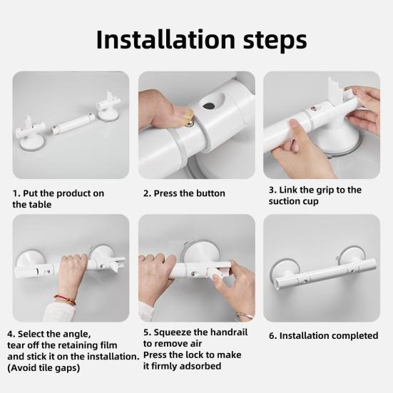 Suction Cup Bathroom Handrail Strong Grip Stability Easy Installation Removable Anti-slip Shower Grip Bar