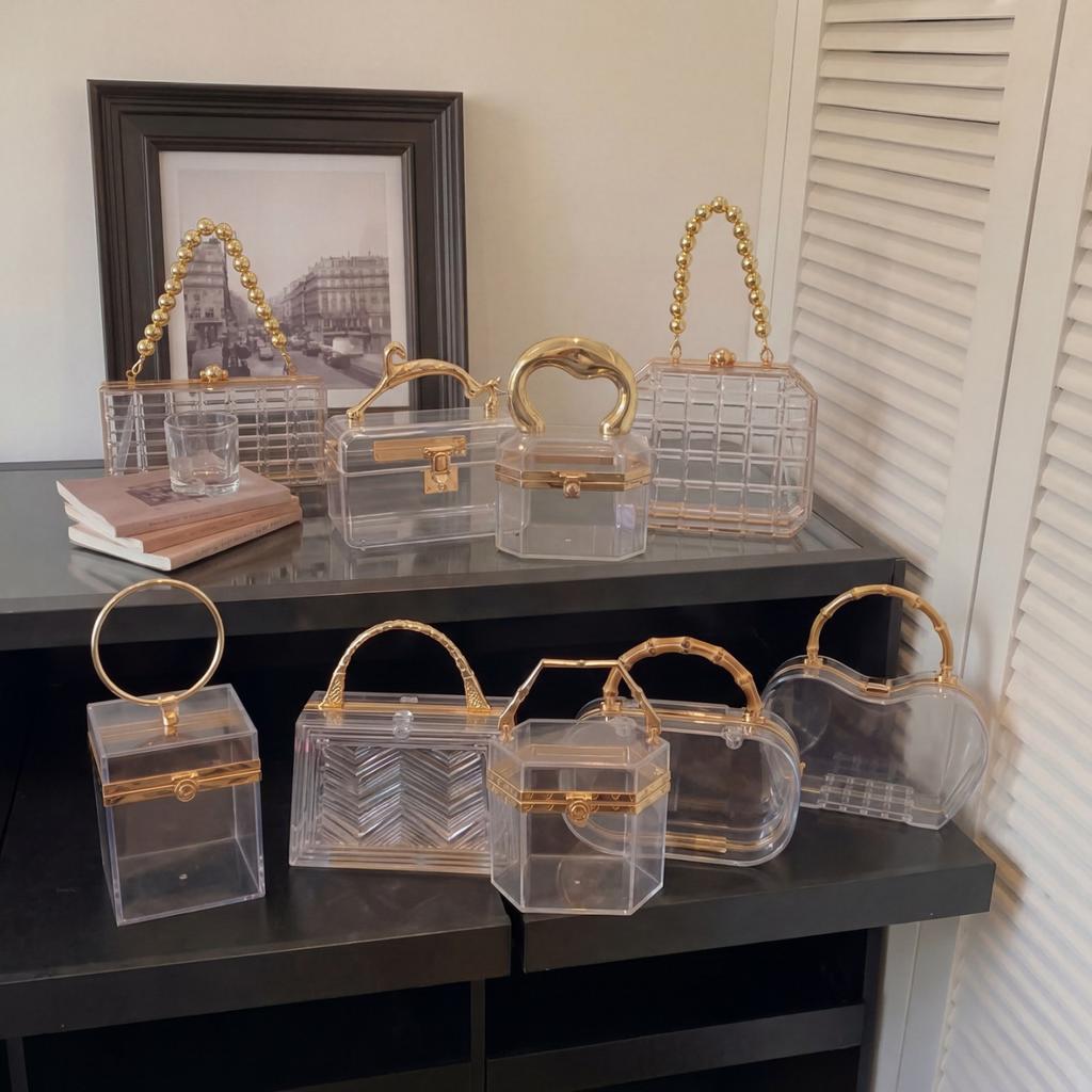 Acrylic transparent bag women's 2026 new pearl chain handbag shoulder chain box bag