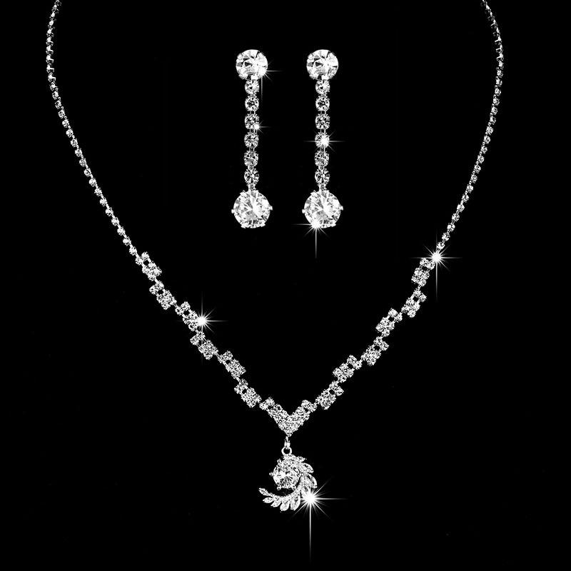 Radiant Zircon Water Drop Necklace and Earrings Bridal Set